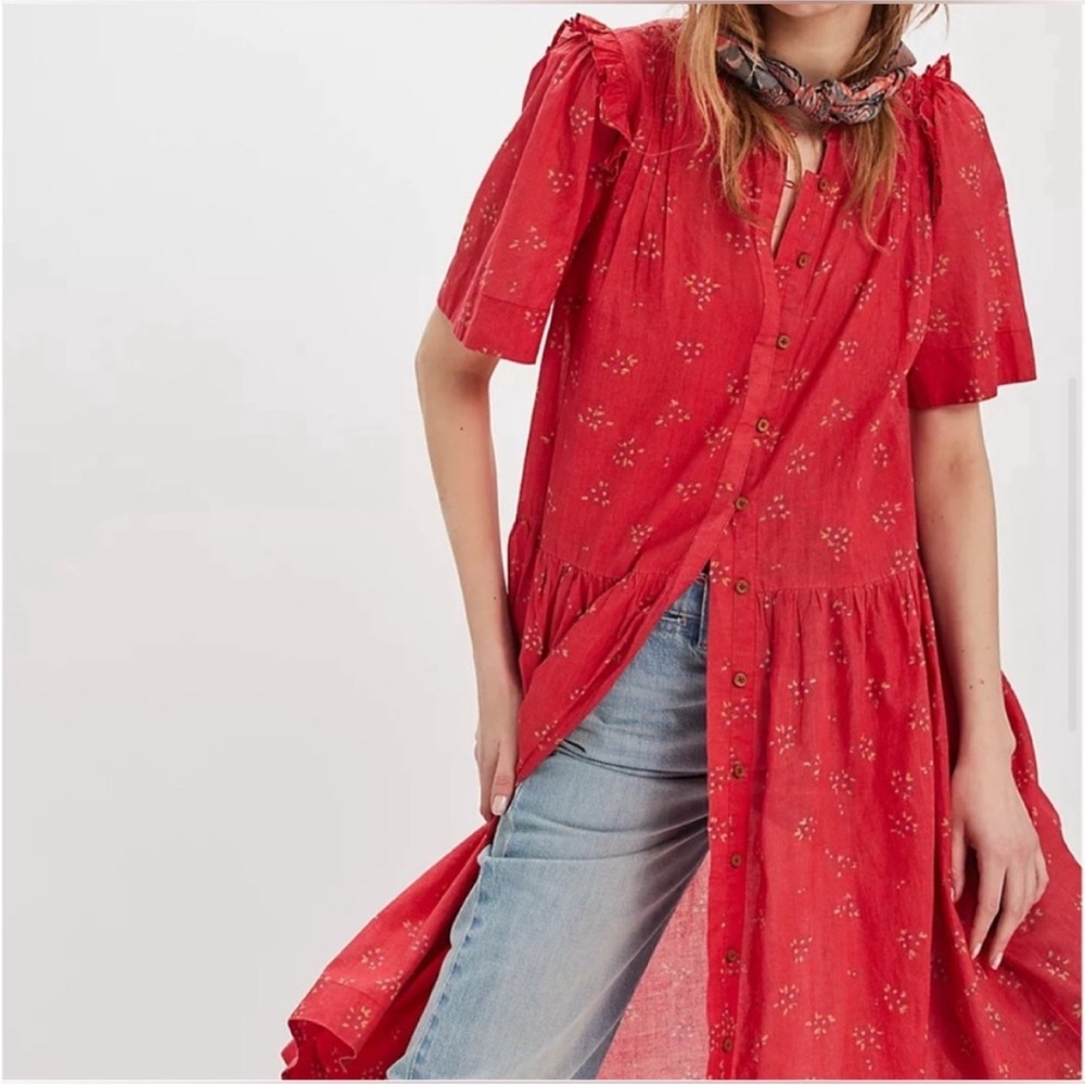 Free People Bella Mae Midi Dress. NWT. Red combo